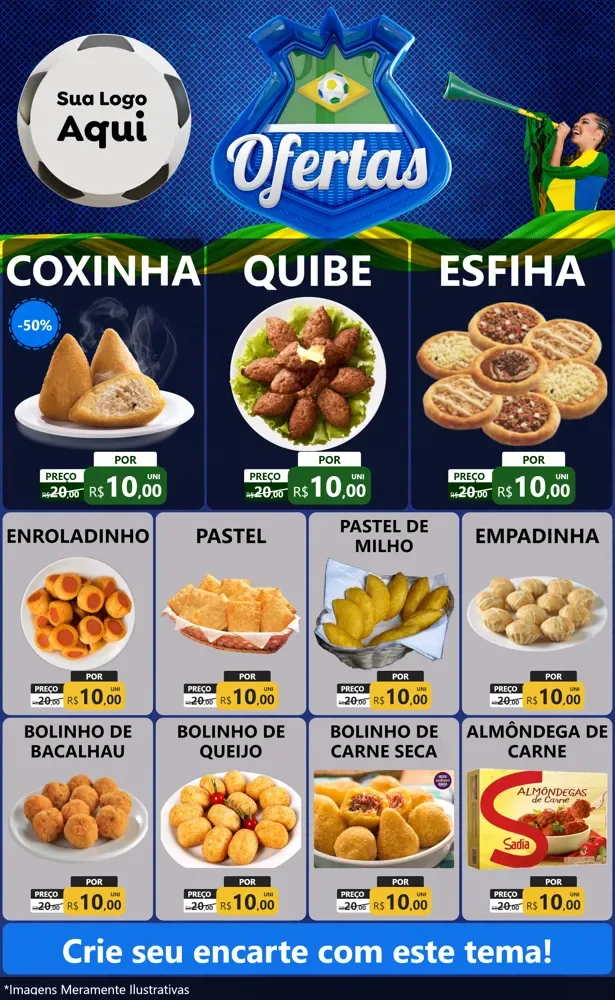 Modelo de Encarte para Encarte Grande com o tema Ofertas (Futebol) para Salgadaria