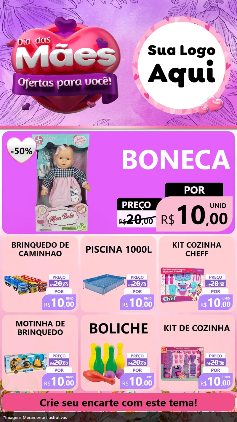 Modelo de Rede Social para Stories com o tema Dia das Mães Ofertas para Você! para Brinquedos