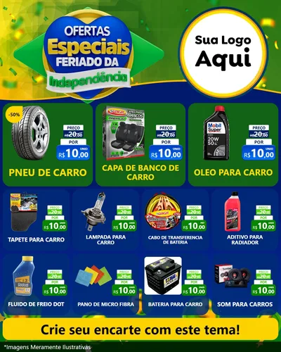 Modelo de Rede Social para Feed Instagram com o tema Ofertas Especiais Feriado da Independência para Auto peças