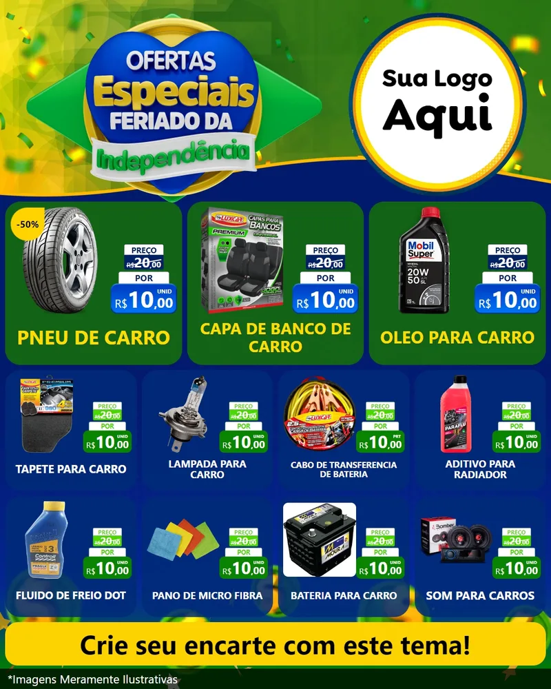 Modelo de Rede Social para Feed Instagram com o tema Ofertas Especiais Feriado da Independência para Auto peças