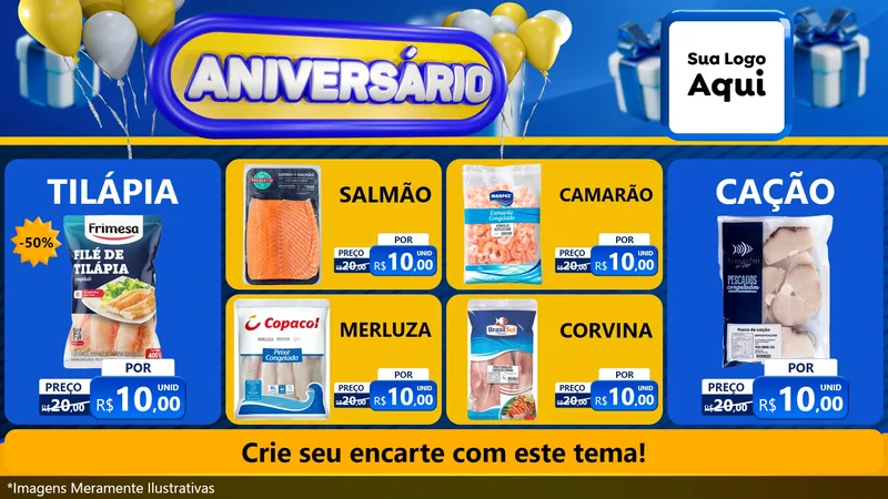 Modelo de TV para TV Horizontal com o tema Aniversário para Peixaria