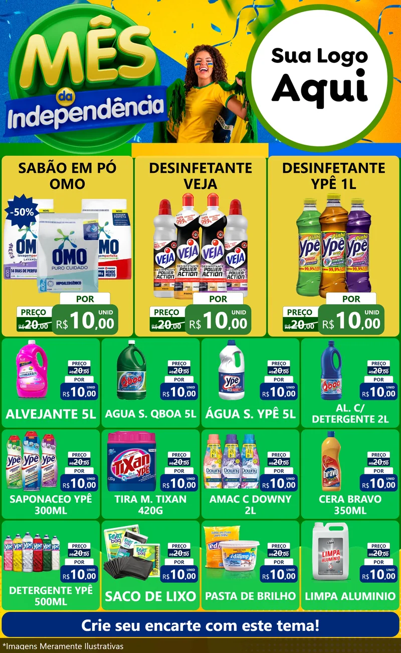 Modelo de Encarte para Encarte Grande com o tema Mês da Independência para Produtos de Limpeza