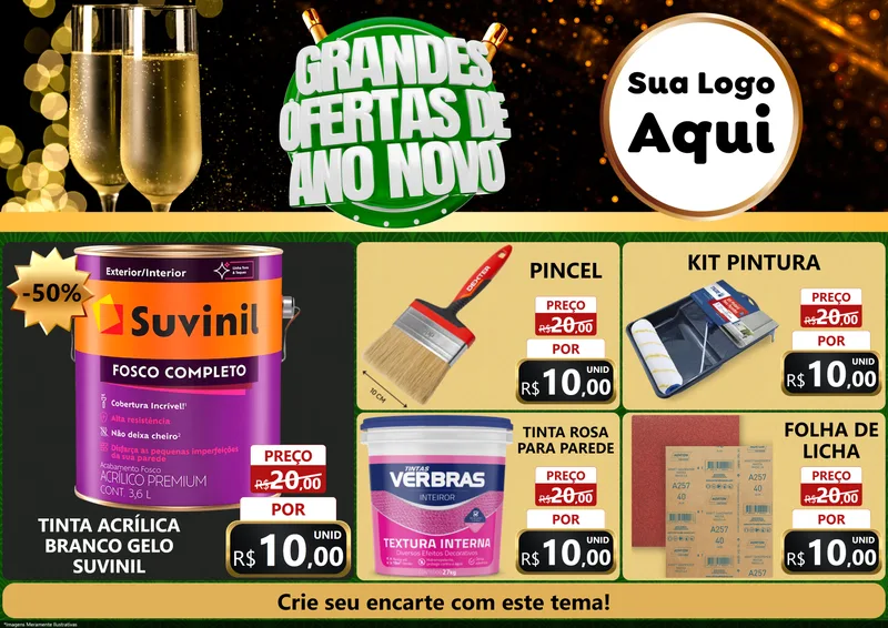 Modelo de Encarte para Encarte A4 Horizontal com o tema Grandes Ofertas de Ano Novo para Tintas e Ferramentas
