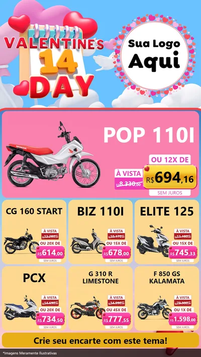 Modelo de Rede Social para Stories com o tema Valentine's Day para Concessionaria de Motos