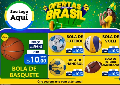 Modelo de Encarte para Encarte A4 Horizontal com o tema Ofertas Semana do Brasil para Artigos Esportivos