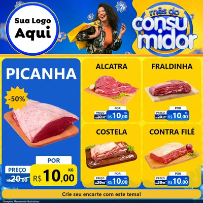Modelo de Rede Social para Feed Facebook com o tema Mês do Consumidor para Açougue
