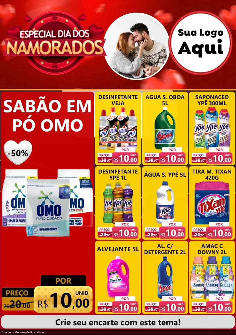 Modelo de Encarte para Encarte A4 Vertical com o tema Especial Dia Dos Namorados para Produtos de Limpeza