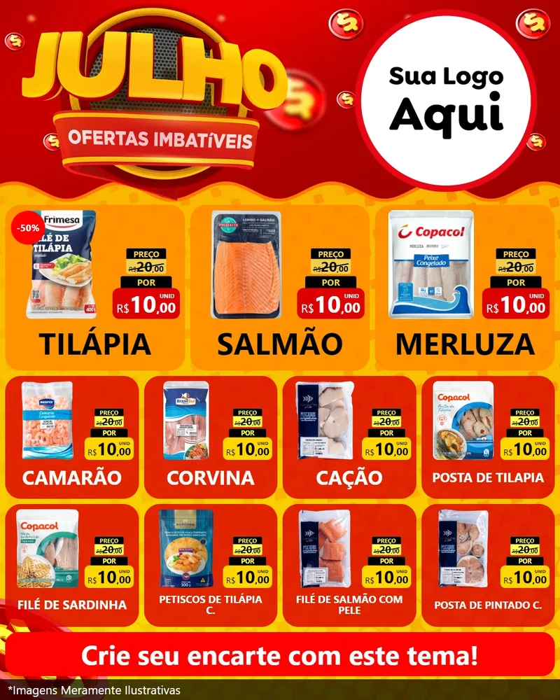Modelo de Rede Social para Feed Instagram com o tema Julho Ofertas Imbatíveis para Peixaria