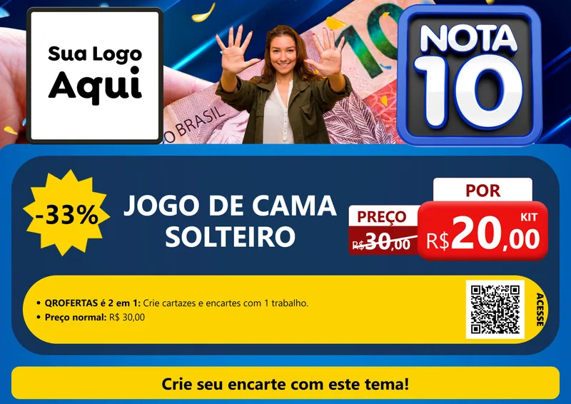 Modelo de Cartaz para Cartaz A4 Horizontal com o tema Nota 10 para Cama, Mesa e Banho
