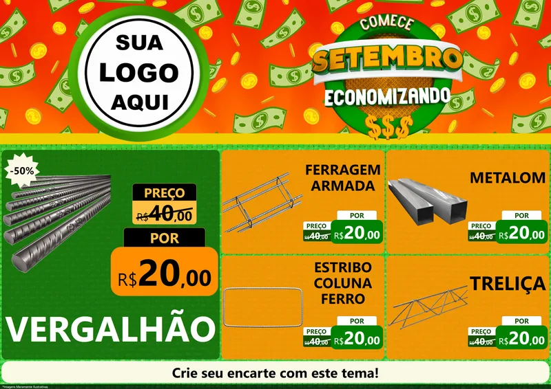 Modelo de Encarte para Encarte A4 Horizontal com o tema Comece Setembro Economizando para Ferragens