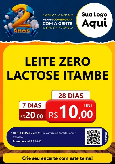 Modelo de Cartaz para Cartaz A4 Vertical com o tema Aniversário de 2 anos para Frios e Laticínios