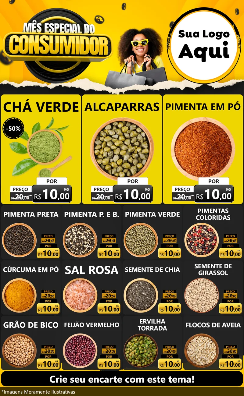 Modelo de Encarte para Encarte Grande com o tema Mês Especial do Consumidor para Produtos Naturais