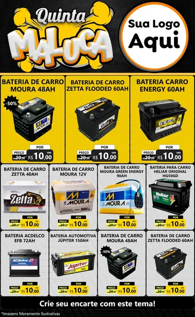 Modelo de Encarte para Encarte Grande com o tema Quinta Maluca para Baterias Elétricas