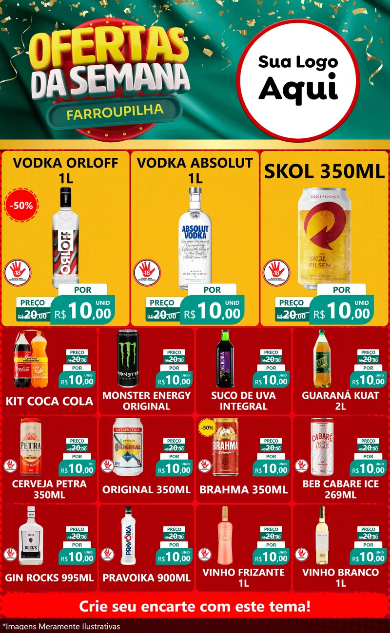 Modelo de Encarte para Encarte Grande com o tema Ofertas da Semana Farroupilha para Distribuidora de bebidas