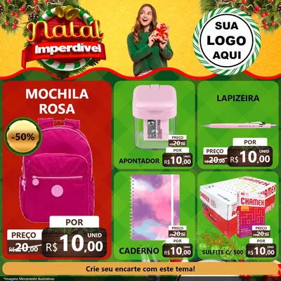 Modelo de Rede Social para Feed Facebook com o tema Natal Imperdível para Papelaria