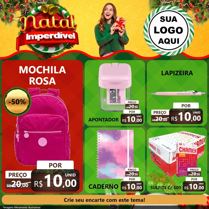 Modelo de Rede Social para Feed Facebook com o tema Natal Imperdível para Papelaria