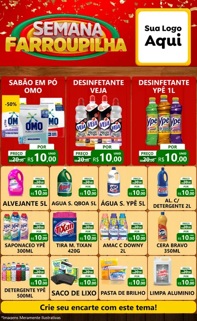 Modelo de Encarte para Encarte Grande com o tema Semana Farroupilha para Produtos de Limpeza
