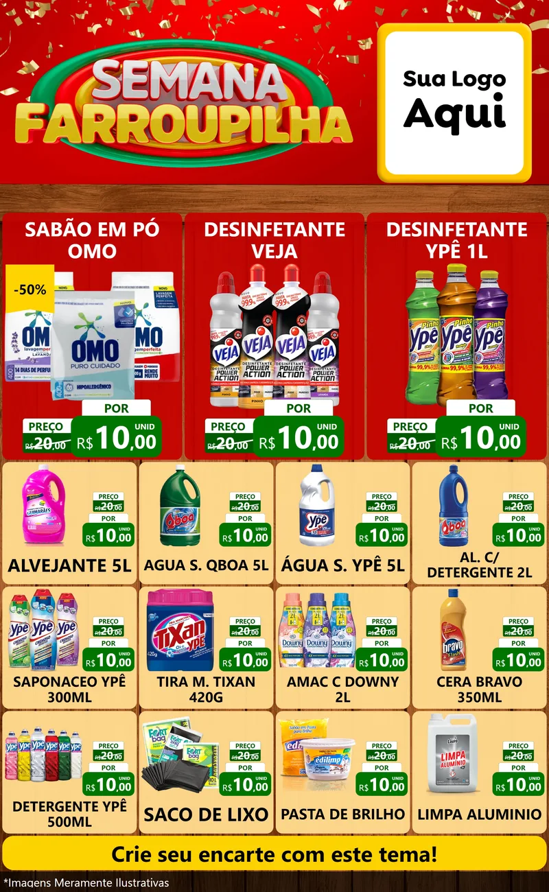 Modelo de Encarte para Encarte Grande com o tema Semana Farroupilha para Produtos de Limpeza