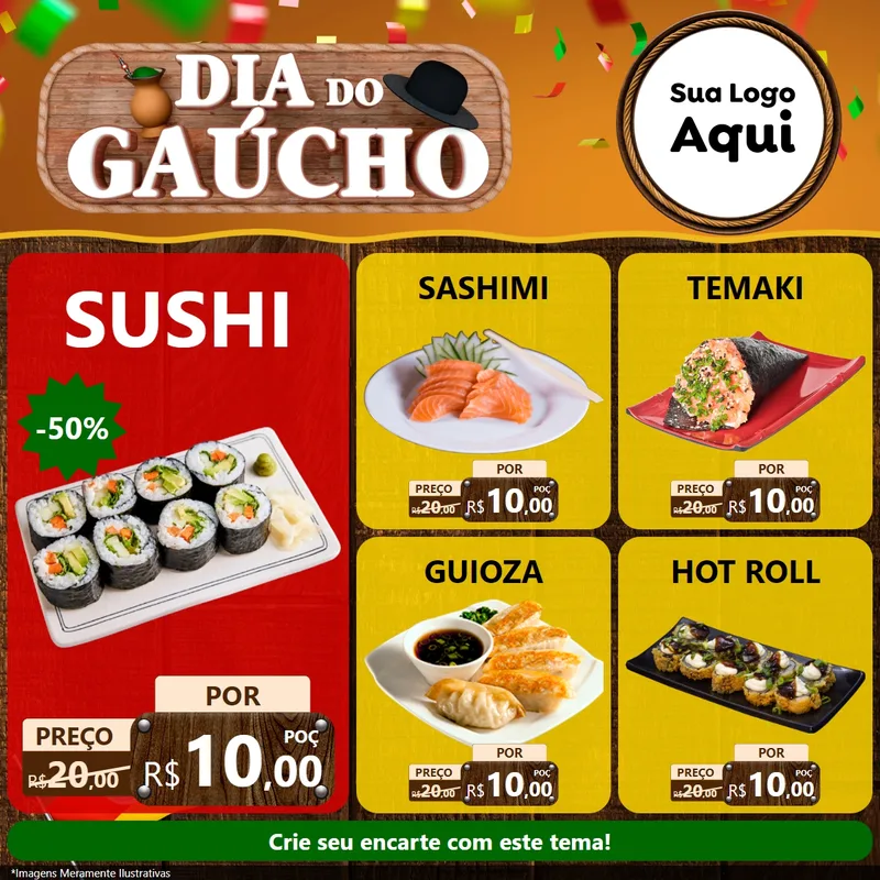 Modelo de Rede Social para Feed Facebook com o tema Dia do Gaúcho para Comida japonesa