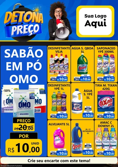 Modelo de Encarte para Encarte A4 Vertical com o tema Detona Preços para Produtos de Limpeza