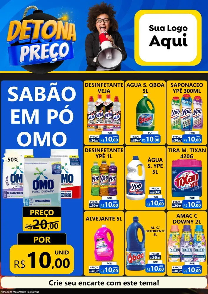 Modelo de Encarte para Encarte A4 Vertical com o tema Detona Preços para Produtos de Limpeza