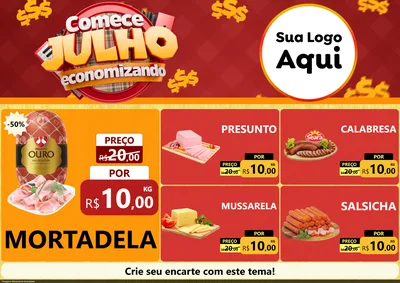 Modelo de Encarte para Encarte A4 Horizontal com o tema Comece Julho Economizando para Frios e Laticínios