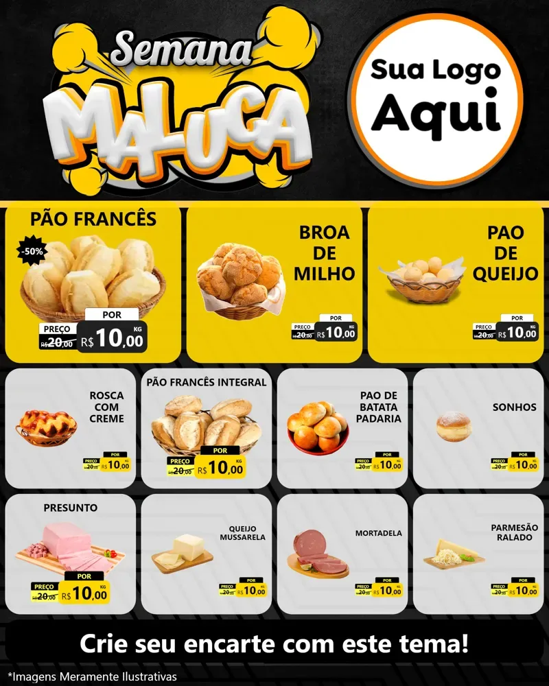 Modelo de Rede Social para Feed Instagram com o tema Semana Maluca para Padaria
