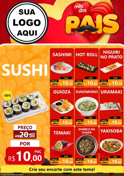 Modelo de Encarte para Encarte A4 Vertical com o tema Mês Dos Pais para Comida japonesa