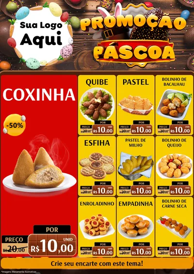 Modelo de Encarte para Encarte A4 Vertical com o tema Promoção Páscoa para Salgadaria