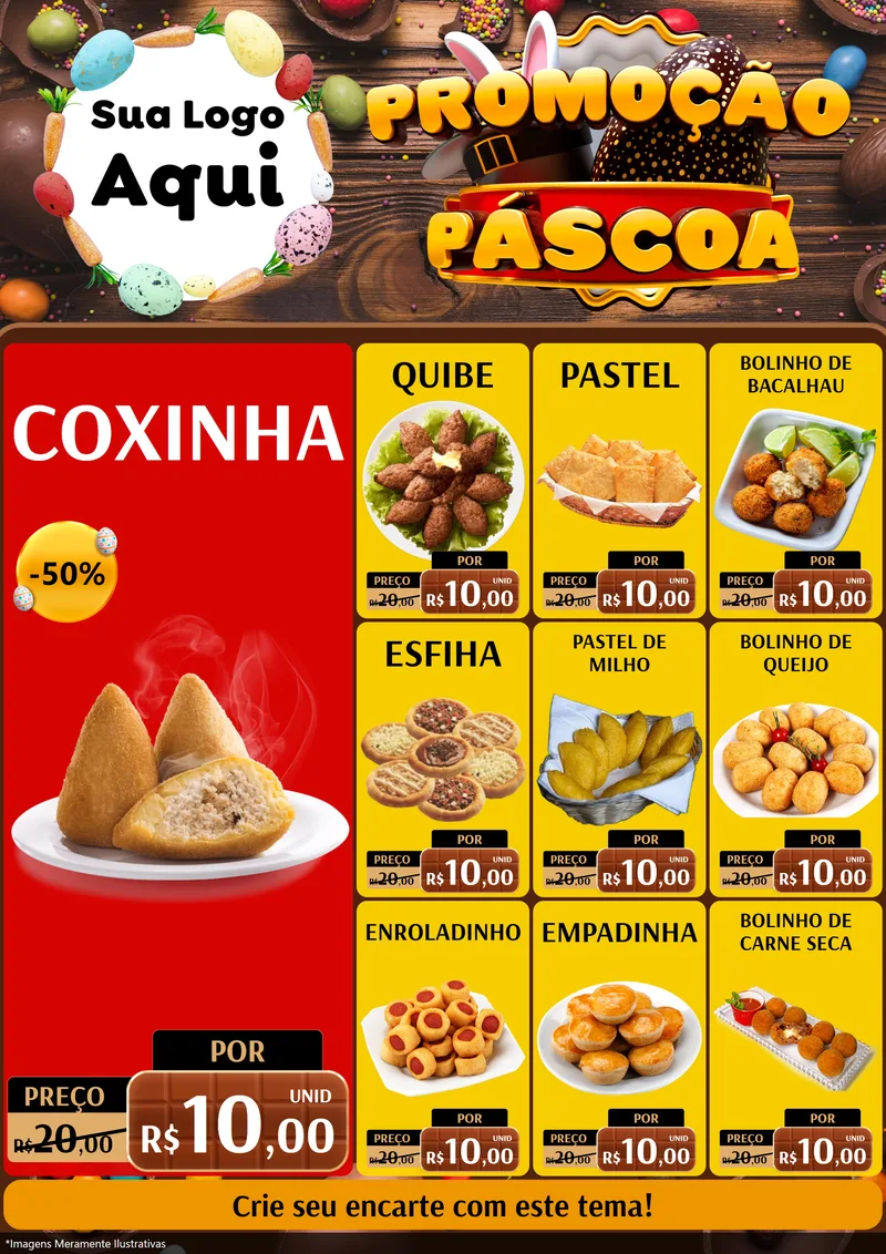 Modelo de Encarte para Encarte A4 Vertical com o tema Promoção Páscoa para Salgadaria