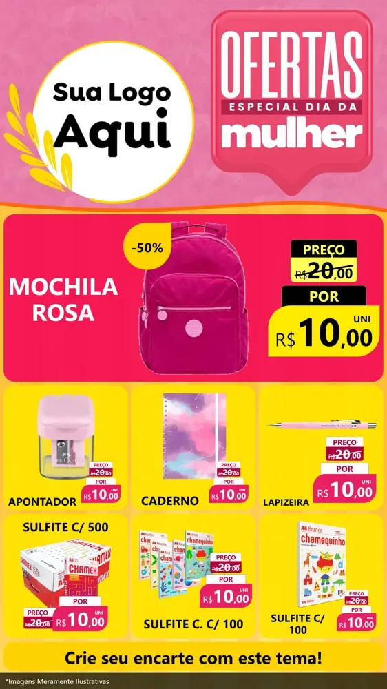 Modelo de Rede Social para Stories com o tema Ofertas - Especial Dia Das Mulheres para Papelaria