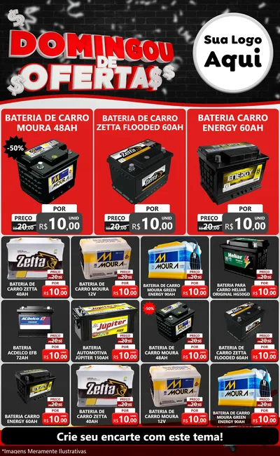 Modelo de Encarte para Encarte Grande com o tema Domingou de Ofertas para Baterias Elétricas