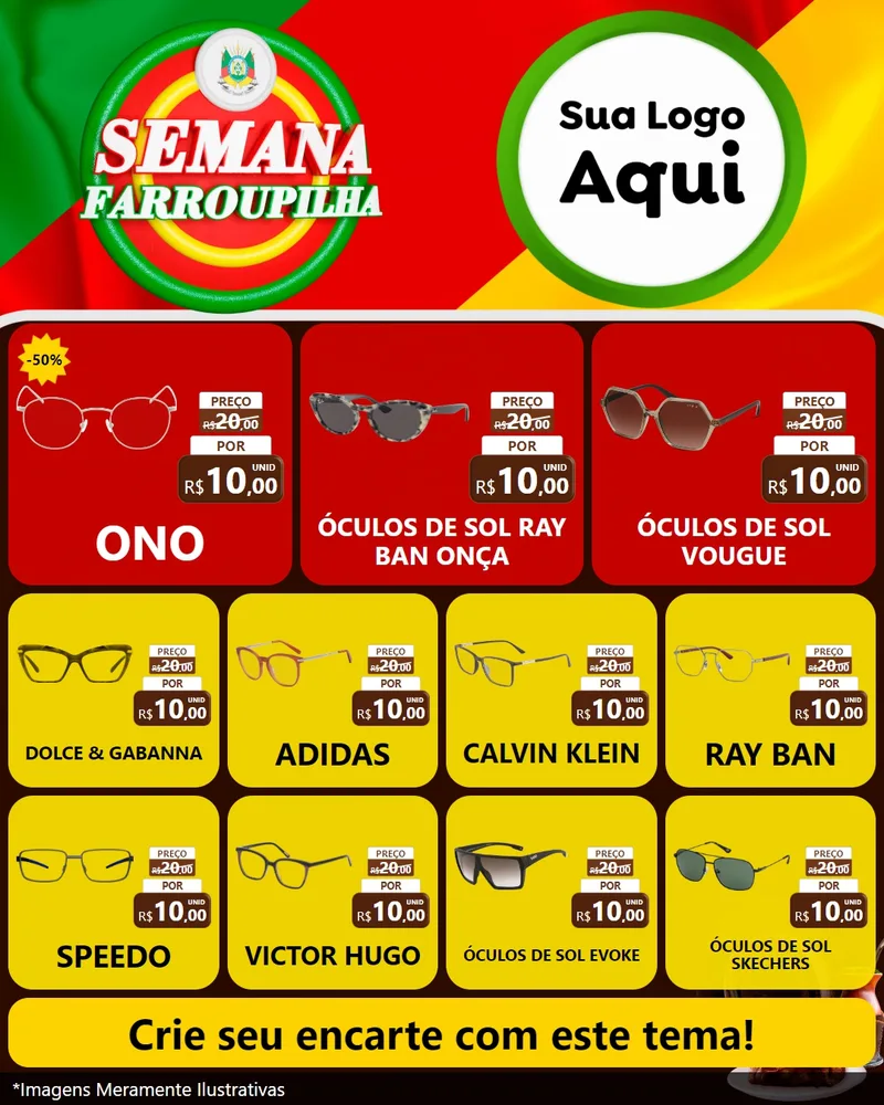 Modelo de Rede Social para Feed Instagram com o tema Semana Farroupilha para Óticas