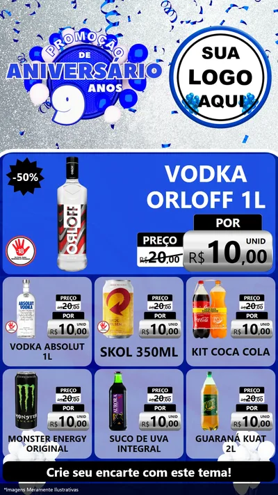 Modelo de Rede Social para Stories com o tema Promoção de Aniversário - 9 Anos para Distribuidora de bebidas