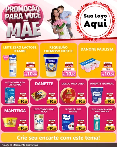 Modelo de Rede Social para Feed Instagram com o tema Promoção Para Você Mãe para Frios e Laticínios