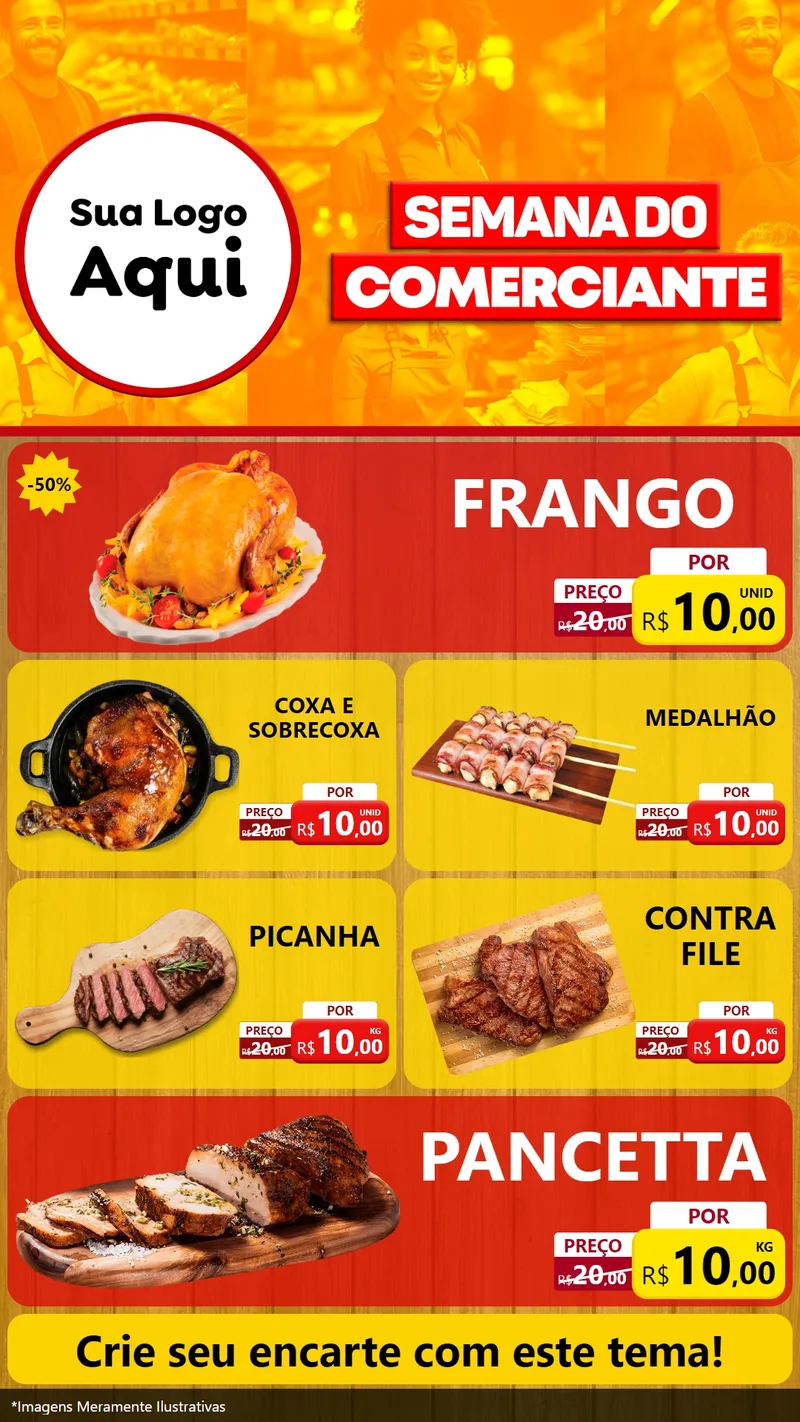 Modelo de TV para TV Vertical com o tema Semana do Comerciante para Assados