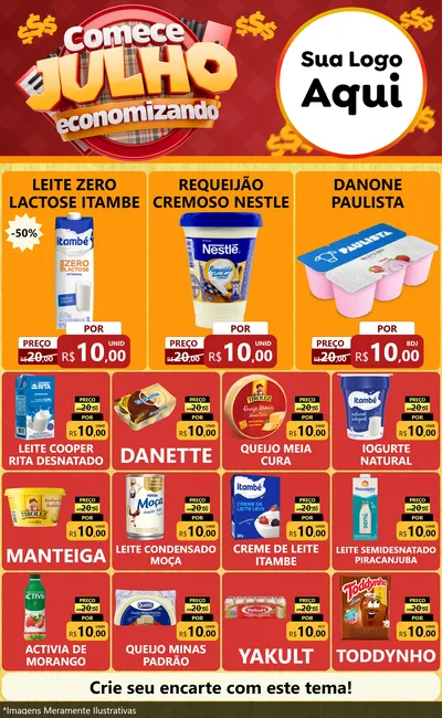 Modelo de Encarte para Encarte Grande com o tema Comece Julho Economizando para Frios e Laticínios