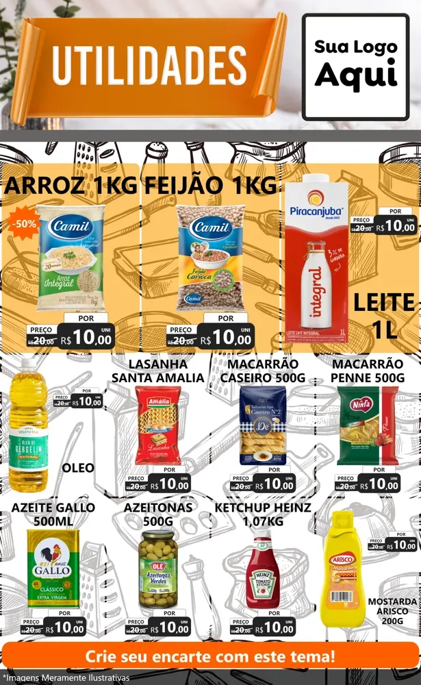 Modelo de Encarte para Encarte Grande com o tema Utilidades para Supermercado