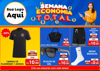 Modelo de Encarte para Encarte A4 Horizontal com o tema Semana Economia Total para Roupas e acessórios