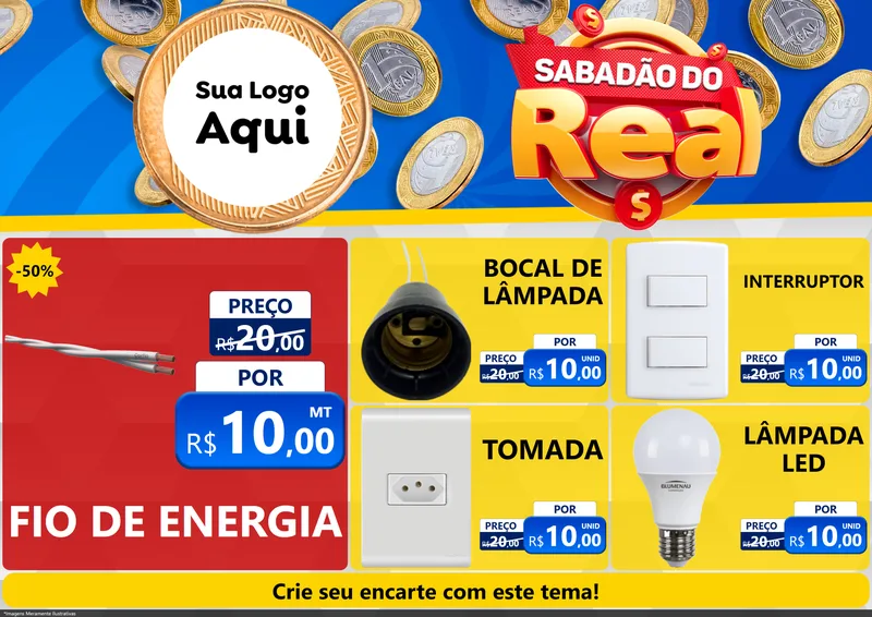 Modelo de Encarte para Encarte A4 Horizontal com o tema Sabadão do Real para Materiais Elétricos