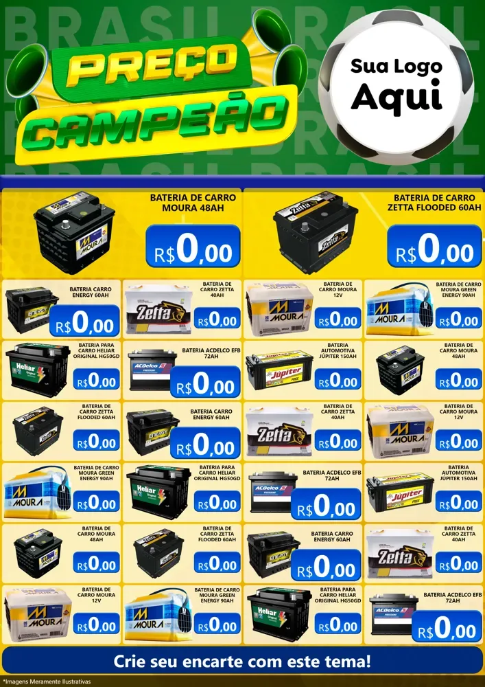 Modelo de Encarte para Encarte A4 Vertical com o tema Preço Campeão - Copa para Baterias Elétricas
