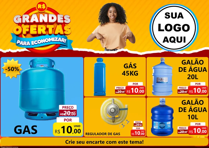 Modelo de Encarte para Encarte A4 Horizontal com o tema Grandes Ofertas Para Economizar! para Água e gás