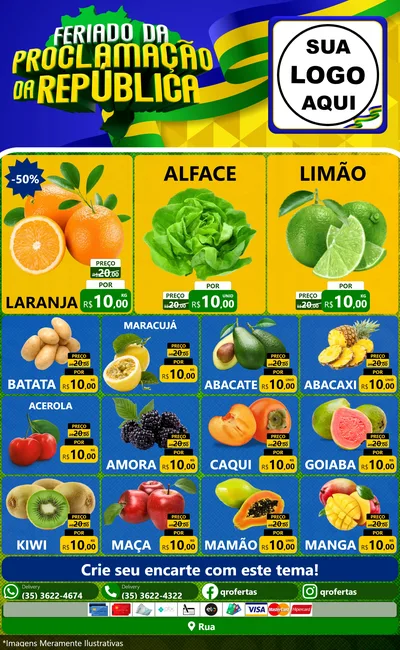 Modelo de Encarte para Encarte Grande com o tema Feriado da Proclamação da República para Hortifrúti