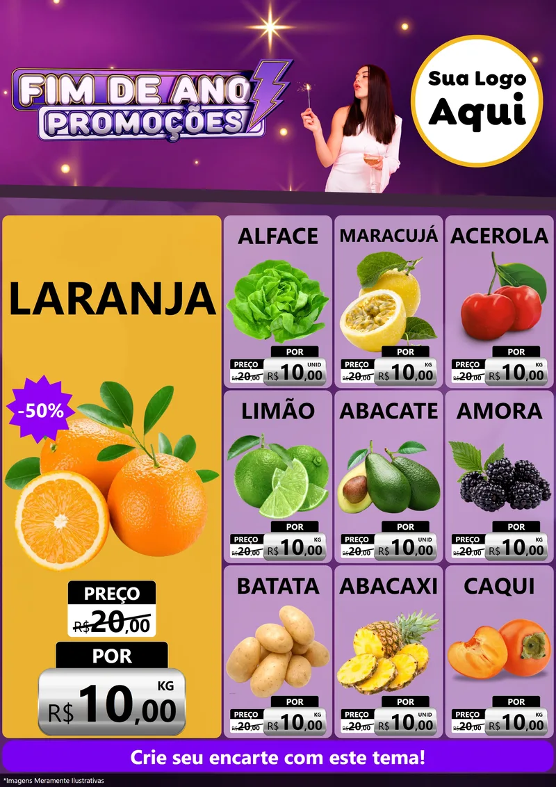 Modelo de Encarte para Encarte A4 Vertical com o tema Fim de Ano Promoções para Hortifrúti