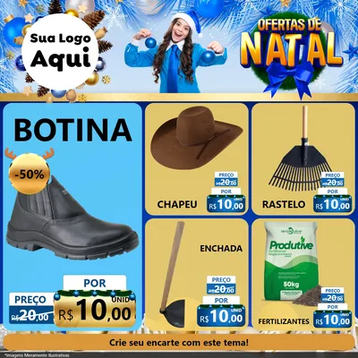 Modelo de Rede Social para Feed Facebook com o tema Ofertas de Natal para Agropecuária