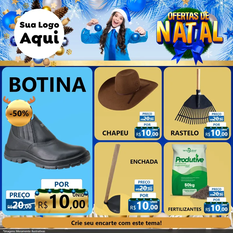 Modelo de Rede Social para Feed Facebook com o tema Ofertas de Natal para Agropecuária