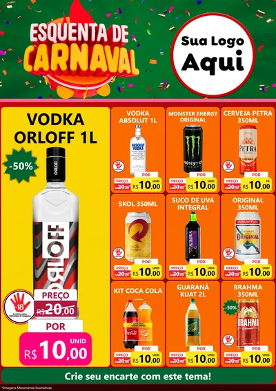 Modelo de Encarte para Encarte A4 Vertical com o tema Esquenta de Carnaval para Distribuidora de bebidas
