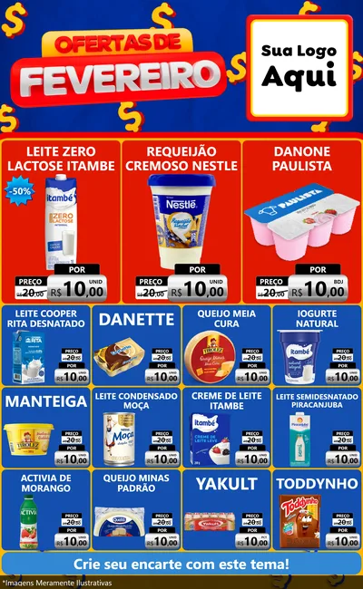 Modelo de Encarte para Encarte Grande com o tema Ofertas de Fevereiro para Frios e Laticínios
