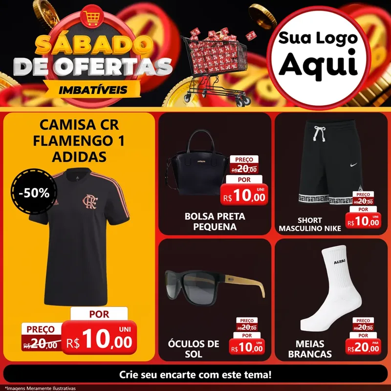 Modelo de Rede Social para Feed Facebook com o tema Sábado de Ofertas Imbatíveis para Roupas e acessórios