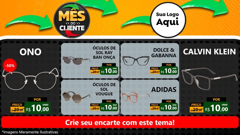 Modelo de TV para TV Horizontal com o tema Mês do Cliente para Óticas